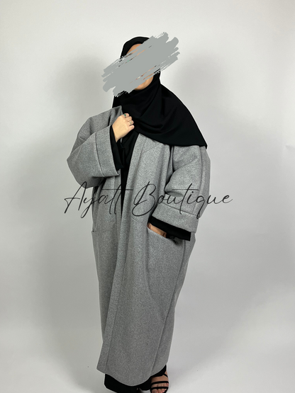 Long manteau Abaya Assia gris