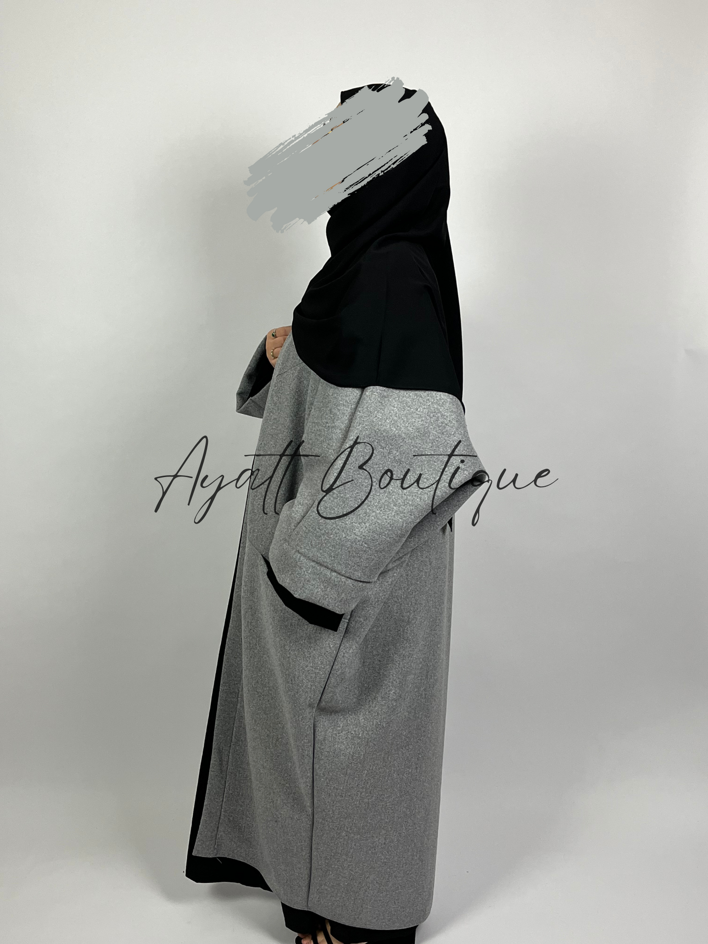 Long manteau Abaya Assia gris