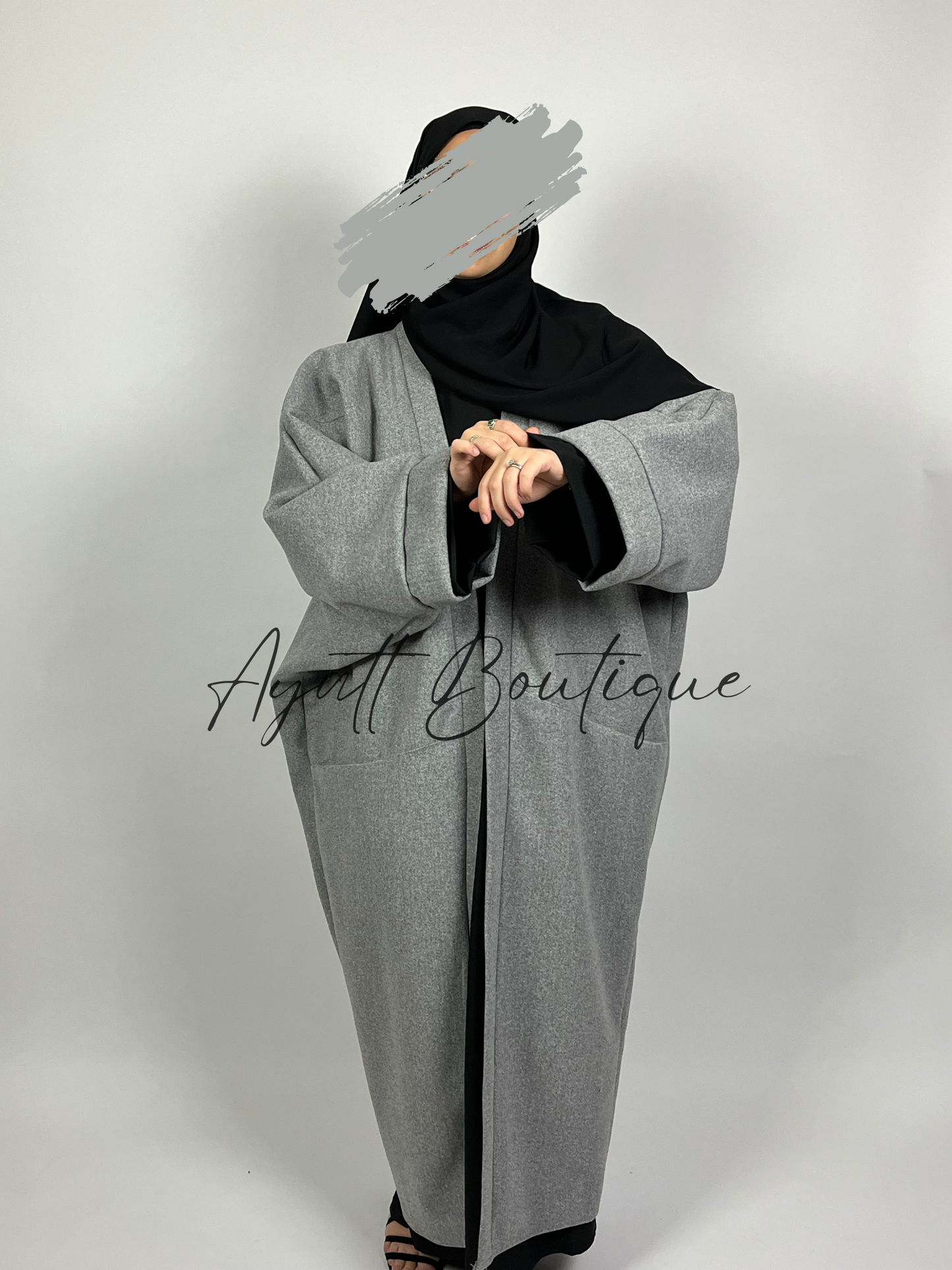 Long manteau Abaya Assia gris