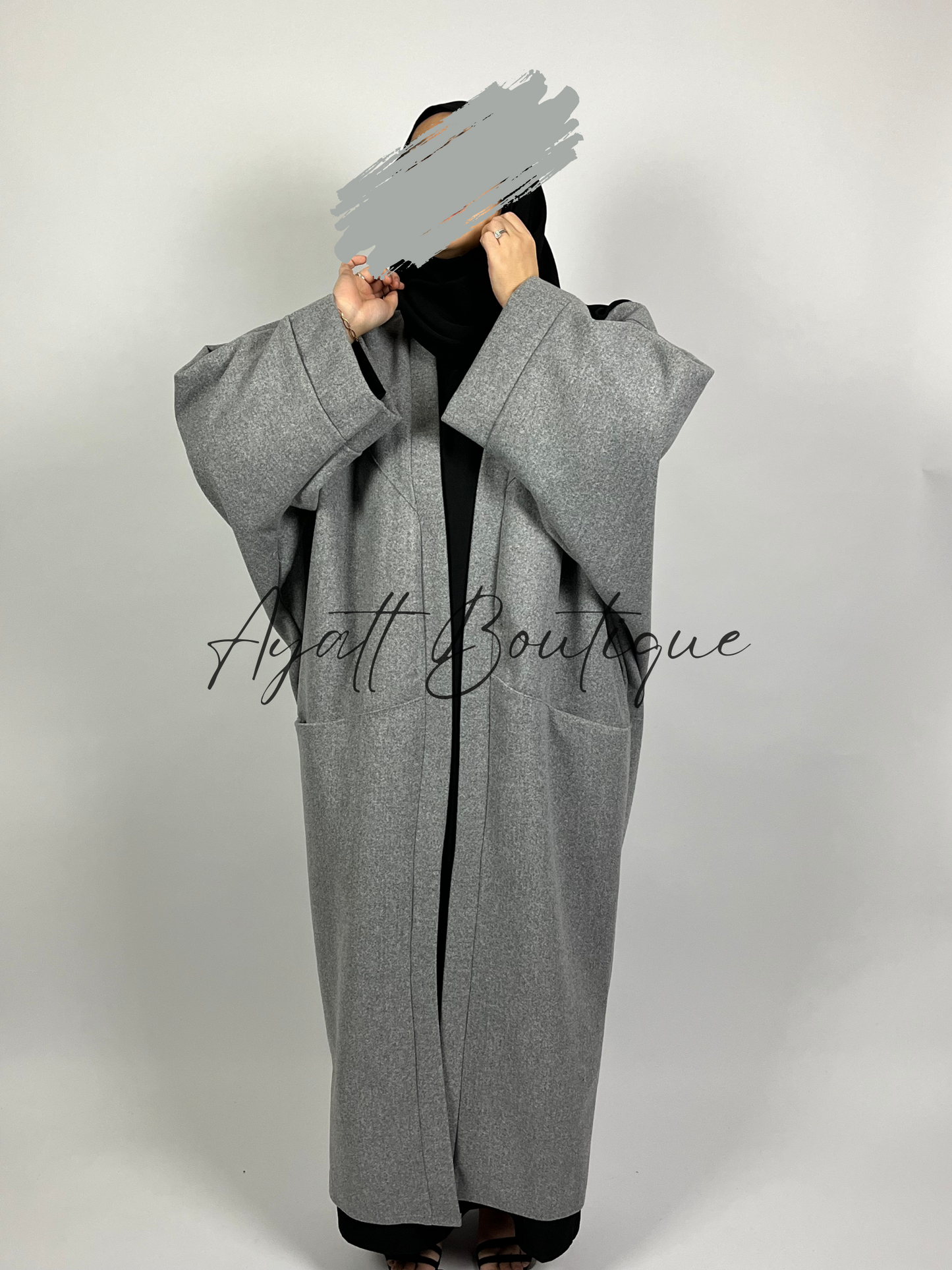 Long manteau Abaya Assia gris