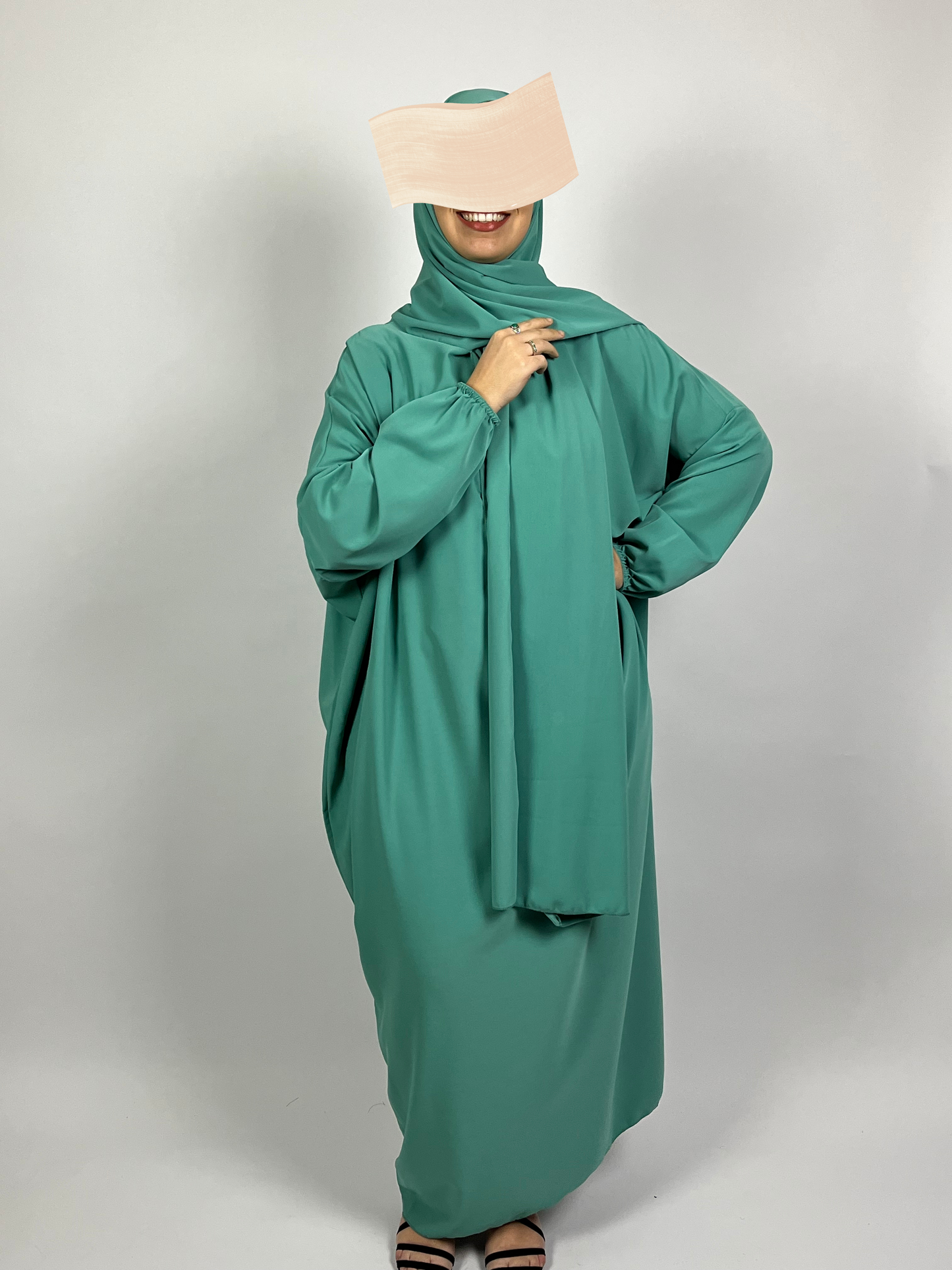 ABAYA SOIE DE MEDINE HIJAB INTEGRE BLEU TURQUOISE