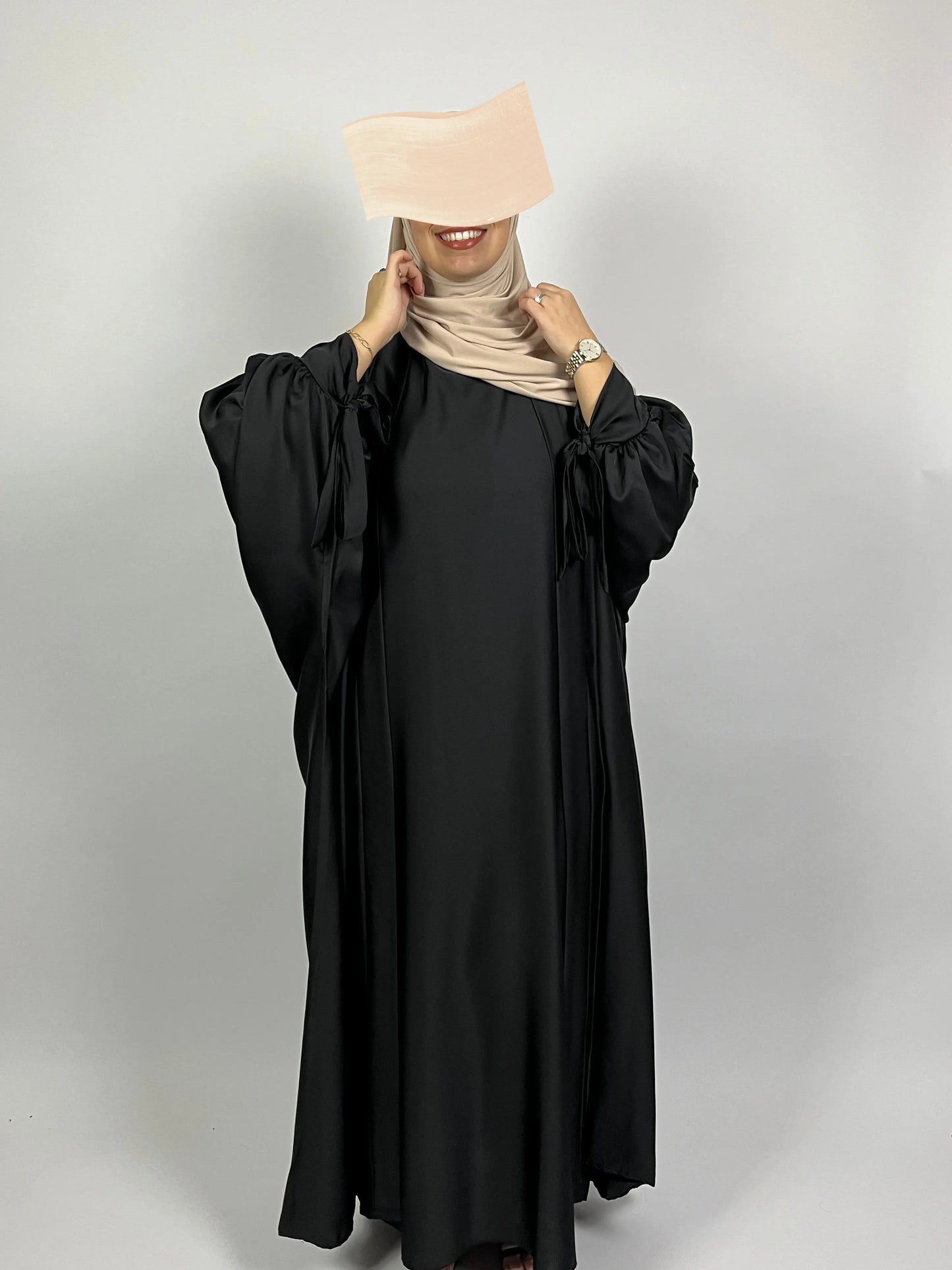 Abaya Safia Noir - Abaya Satin Noir 2 Pièces - Ayattboutique