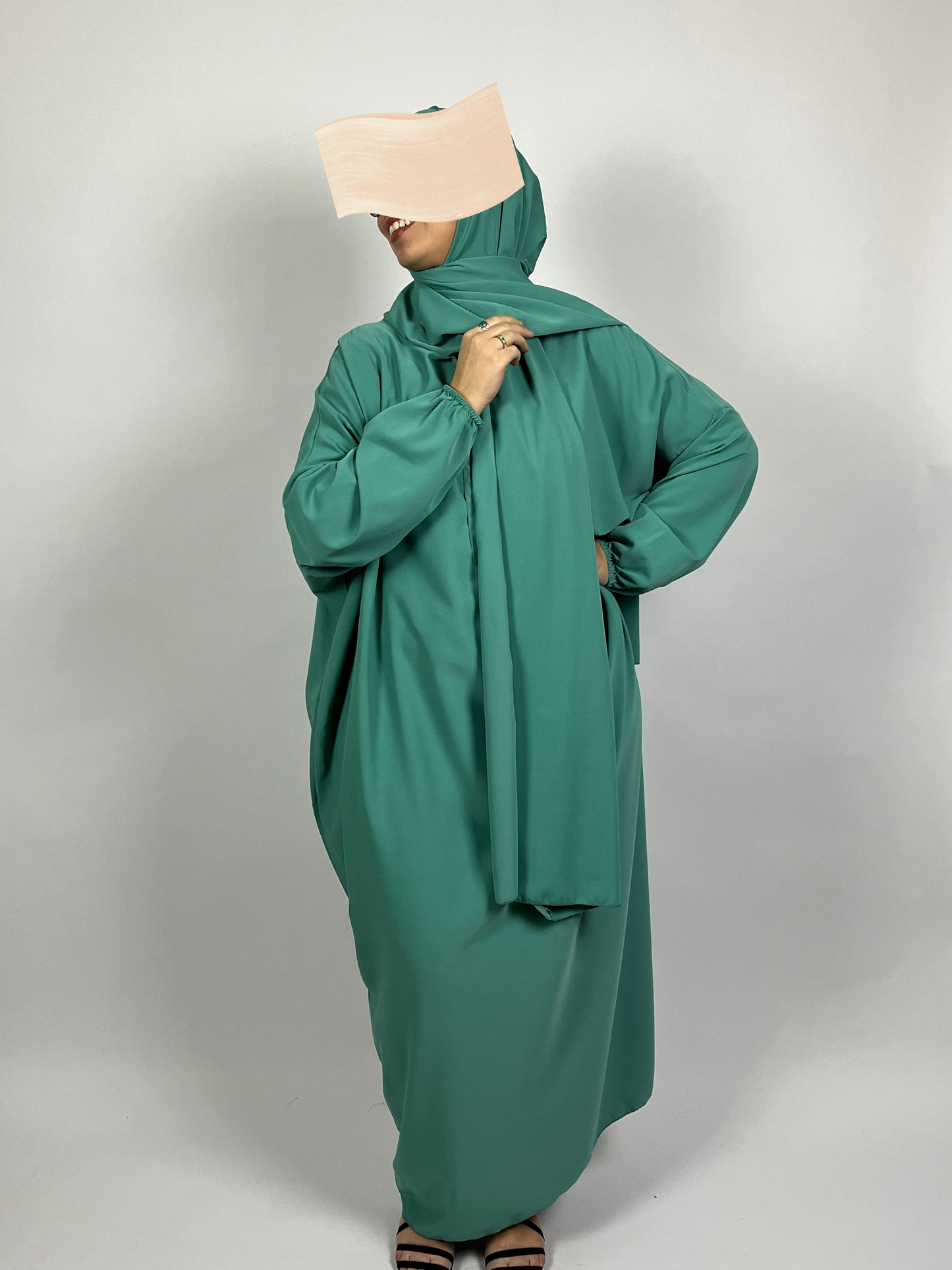 ABAYA SOIE DE MEDINE HIJAB INTEGRE BLEU TURQUOISE