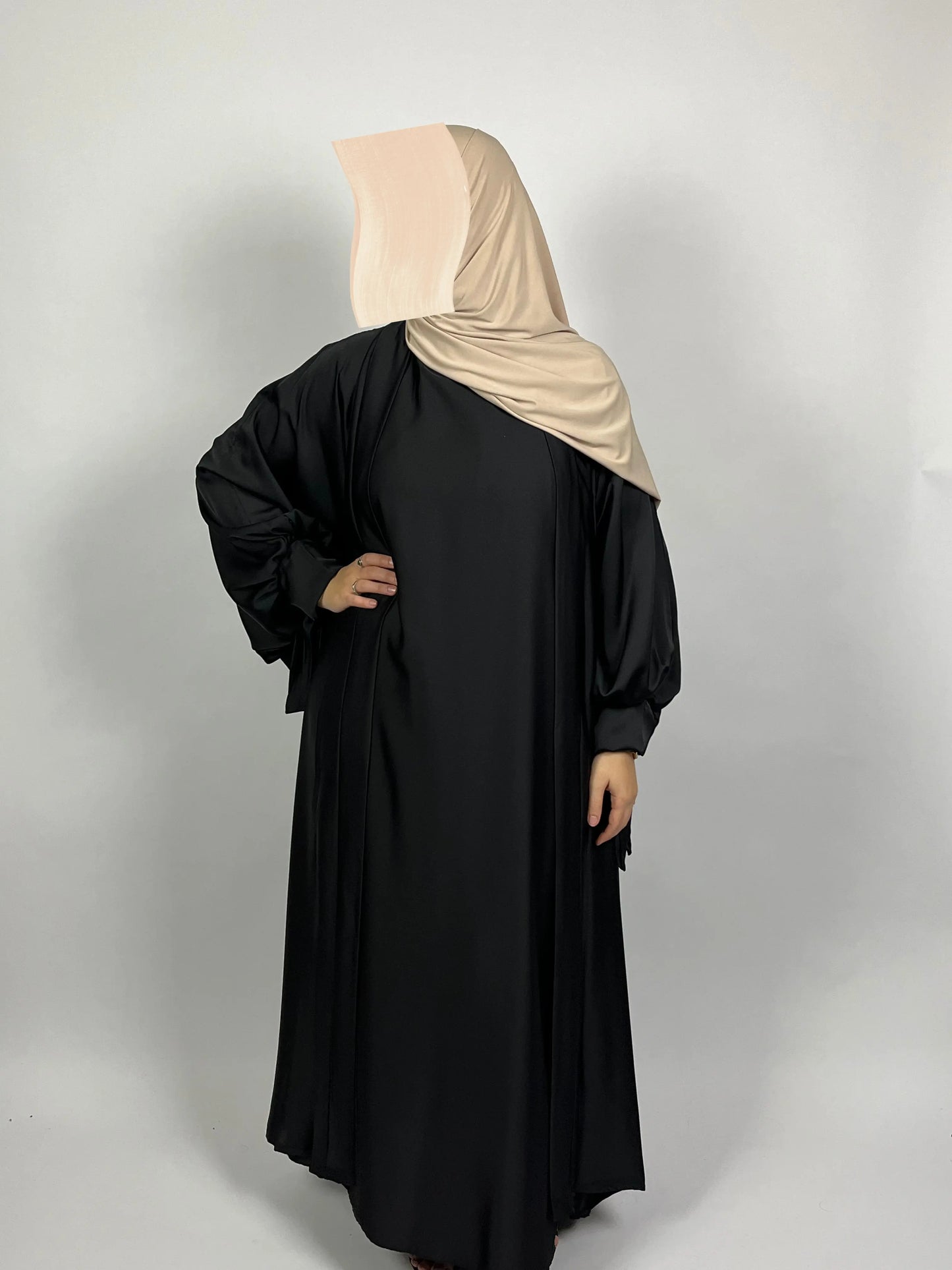 Abaya Safia Noir - Abaya Satin Noir 2 Pièces - Ayattboutique