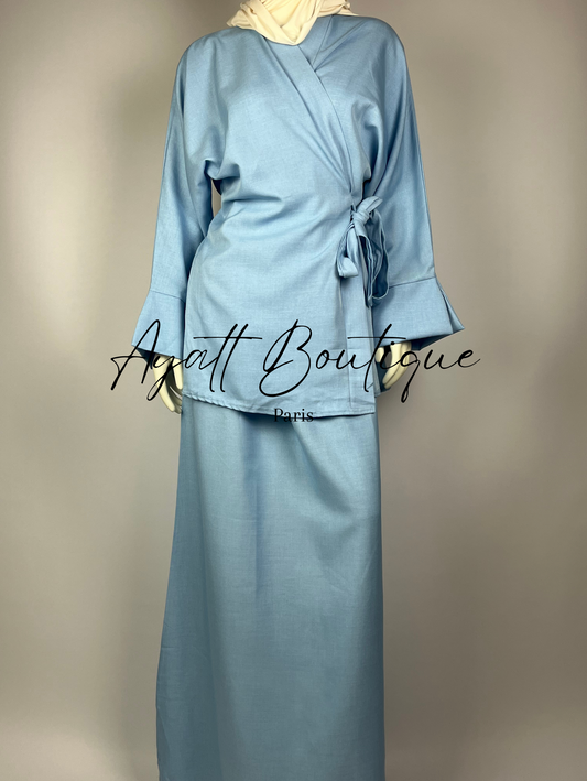 ABAYA 2 PIECES LINA BLEU CIEL