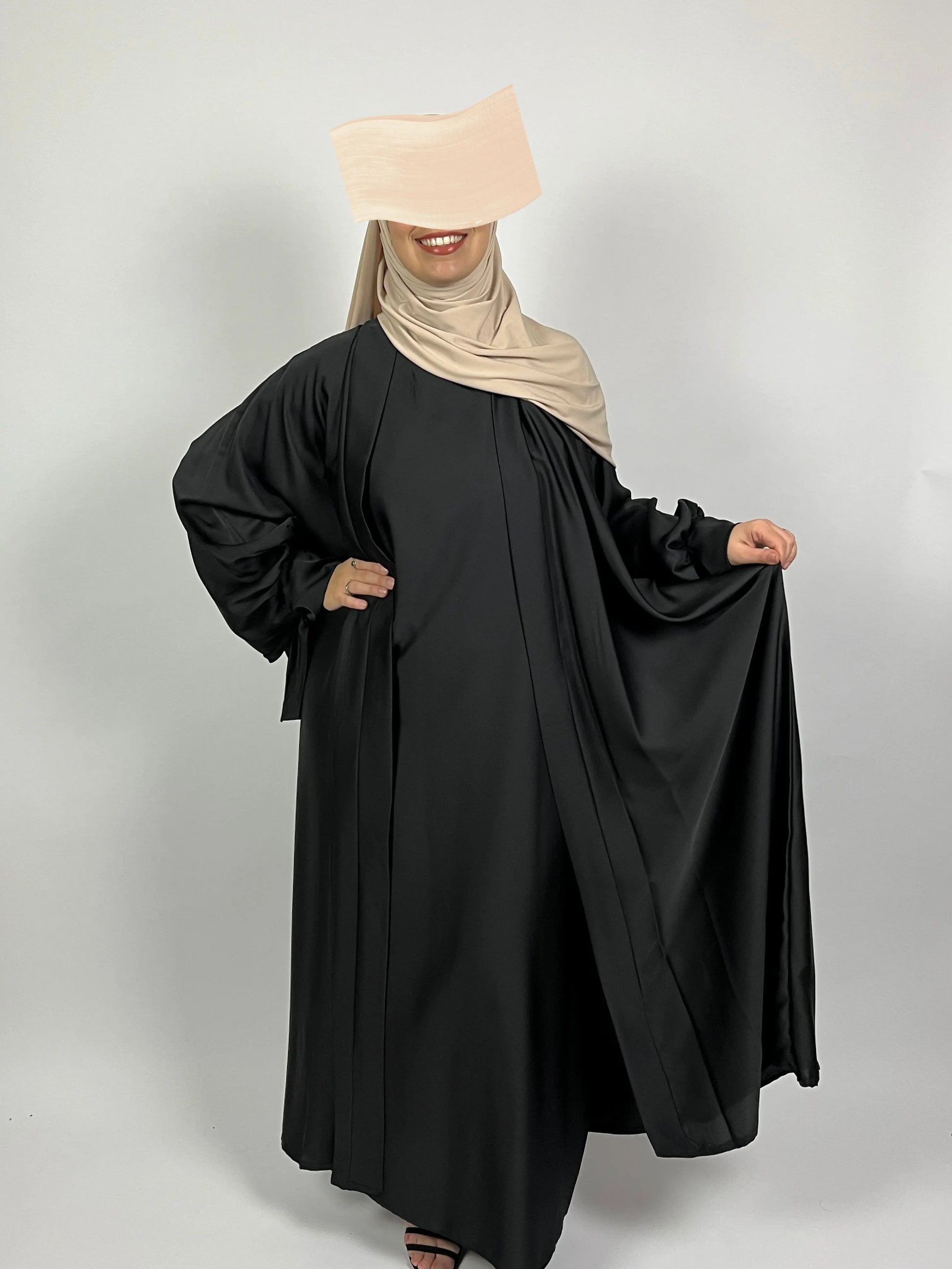 Abaya Safia Noir - Abaya Satin Noir 2 Pièces - Ayattboutique