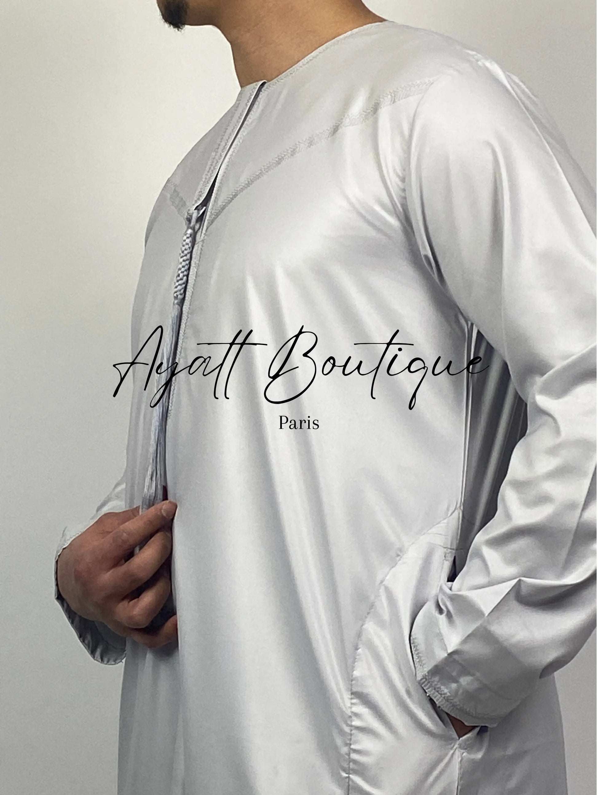 QAMIS KARIM GRIS (AVEC PANTALON) Ayattboutique