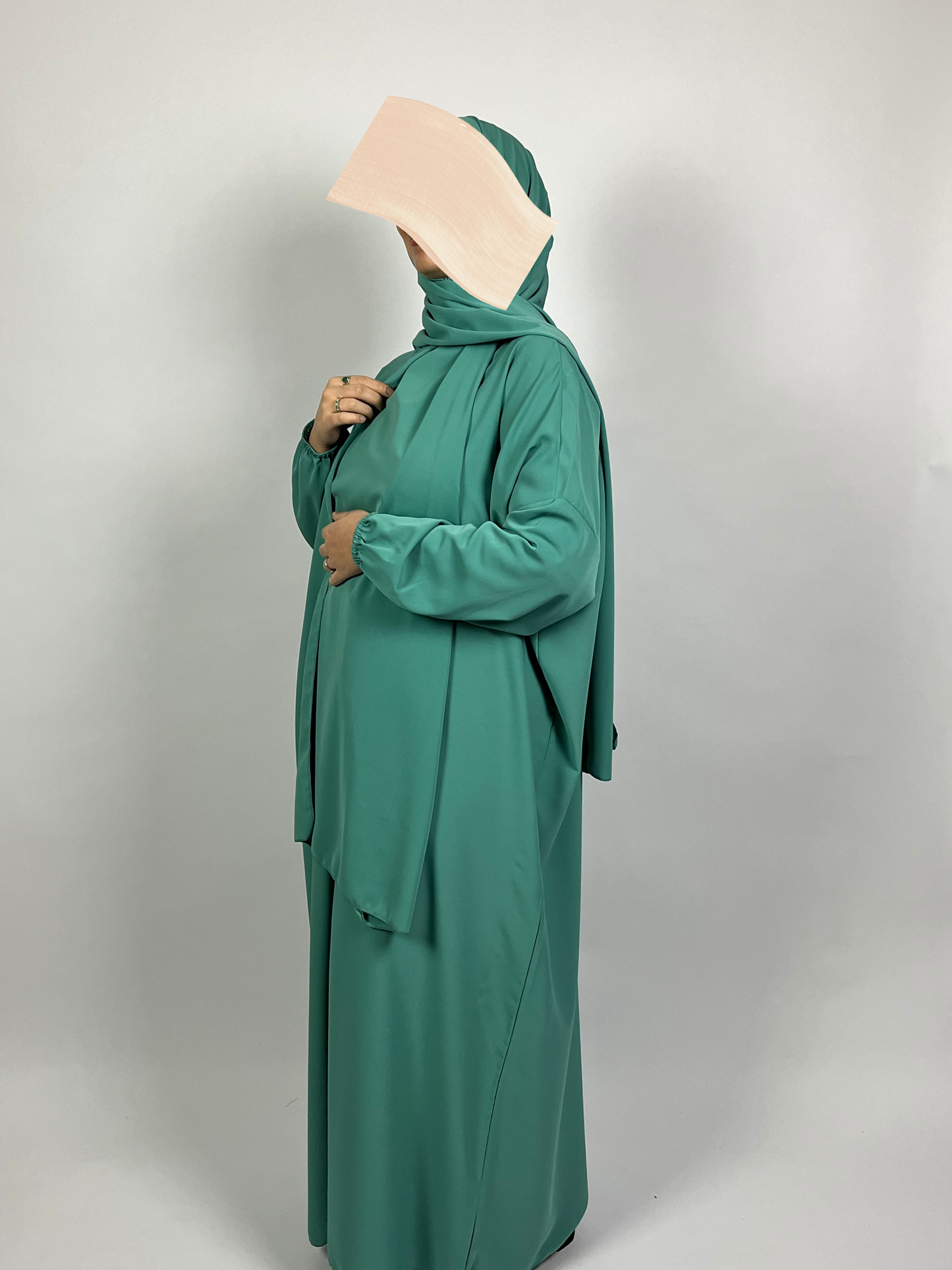 ABAYA SOIE DE MEDINE HIJAB INTEGRE BLEU TURQUOISE Ayattboutique