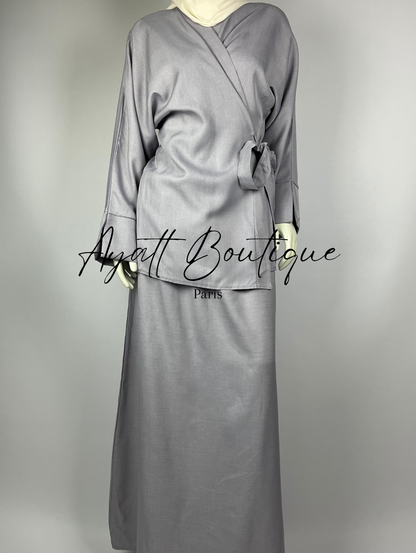 ABAYA 2 PIECES LINA GRIS CLAIR