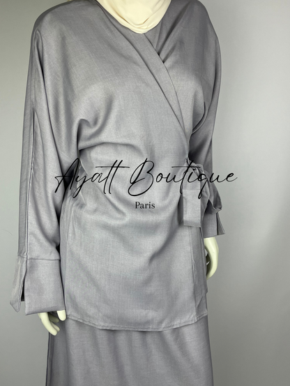 Abaya Gris Clair - Abaya 2 Pièces - Ayattboutique