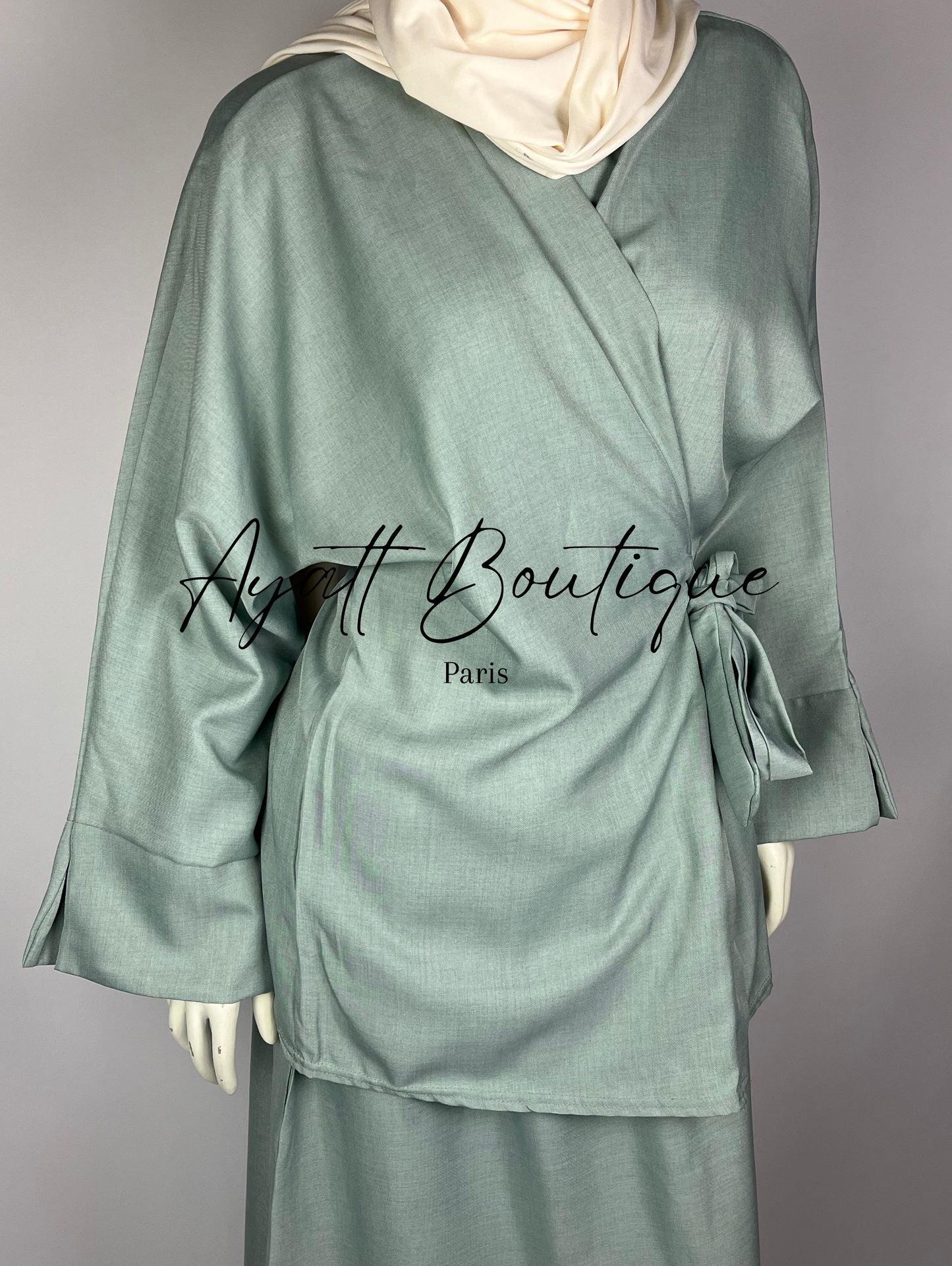 ABAYA 2 PIECES LINA VERT D'EAU