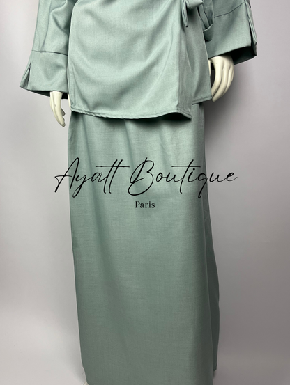 ABAYA 2 PIECES LINA VERT D'EAU