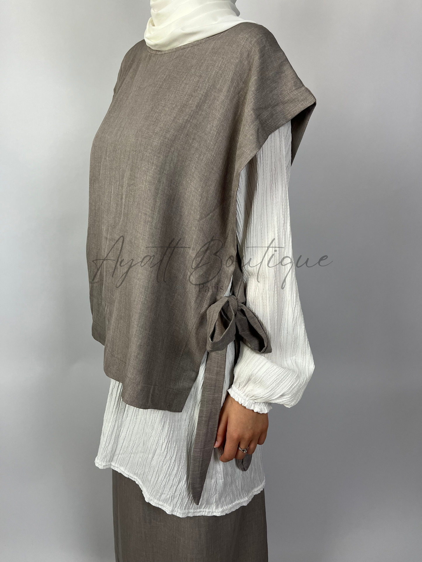 ABAYA 3 PIÈCES YASMINE GRIS