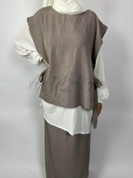 ABAYA 3 PIÈCES YASMINE GRIS Ayattboutique