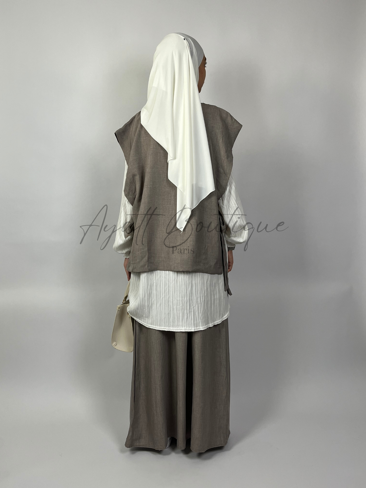 ABAYA 3 PIÈCES YASMINE GRIS Ayattboutique