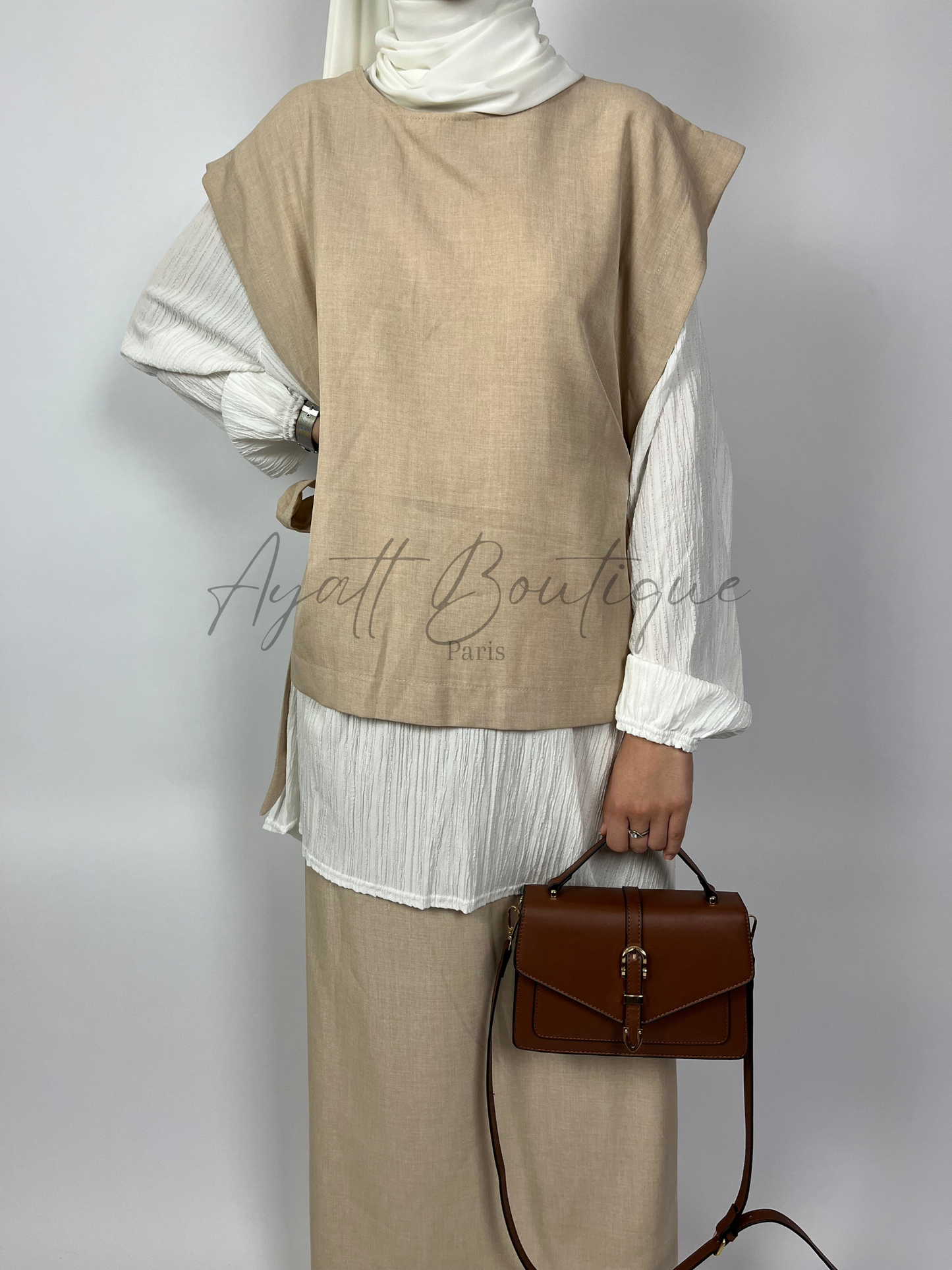 ABAYA 3 PIÈCES YASMINE BEIGE Ayattboutique