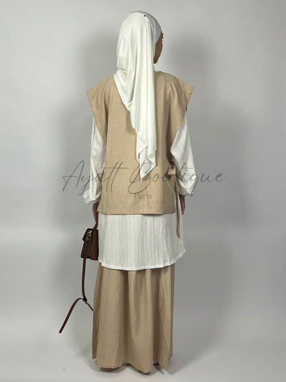 ABAYA 3 PIÈCES YASMINE BEIGE