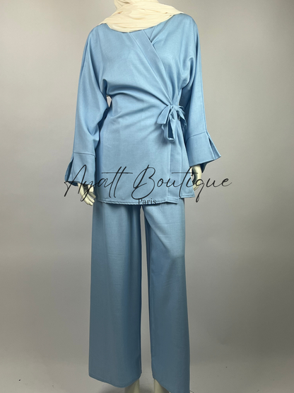 Abaya 2 Pièces Nawel Bleu - Chic et Élégante - Ayattboutique