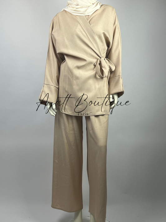 ABAYA 2 PIECES NAWEL CREME (PANTALON)