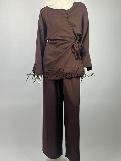 ABAYA 2 PIECES NAWEL MARRON (PANTALON)