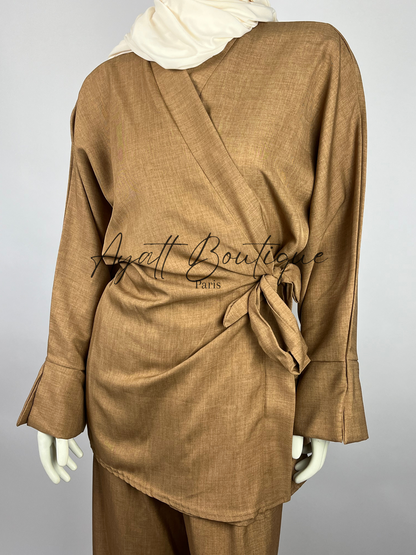 ABAYA 2 PIECES NAWEL CARAMEL (PANTALON)