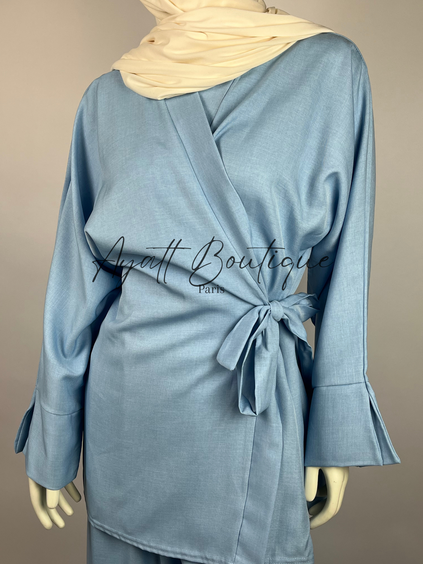 Abaya 2 Pièces Nawel Bleu - Chic et Élégante - Ayattboutique