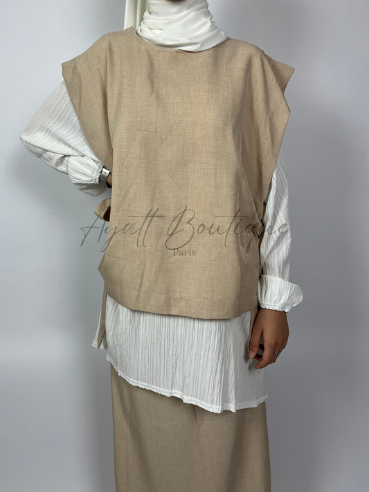 ABAYA 3 PIÈCES YASMINE BEIGE Ayattboutique