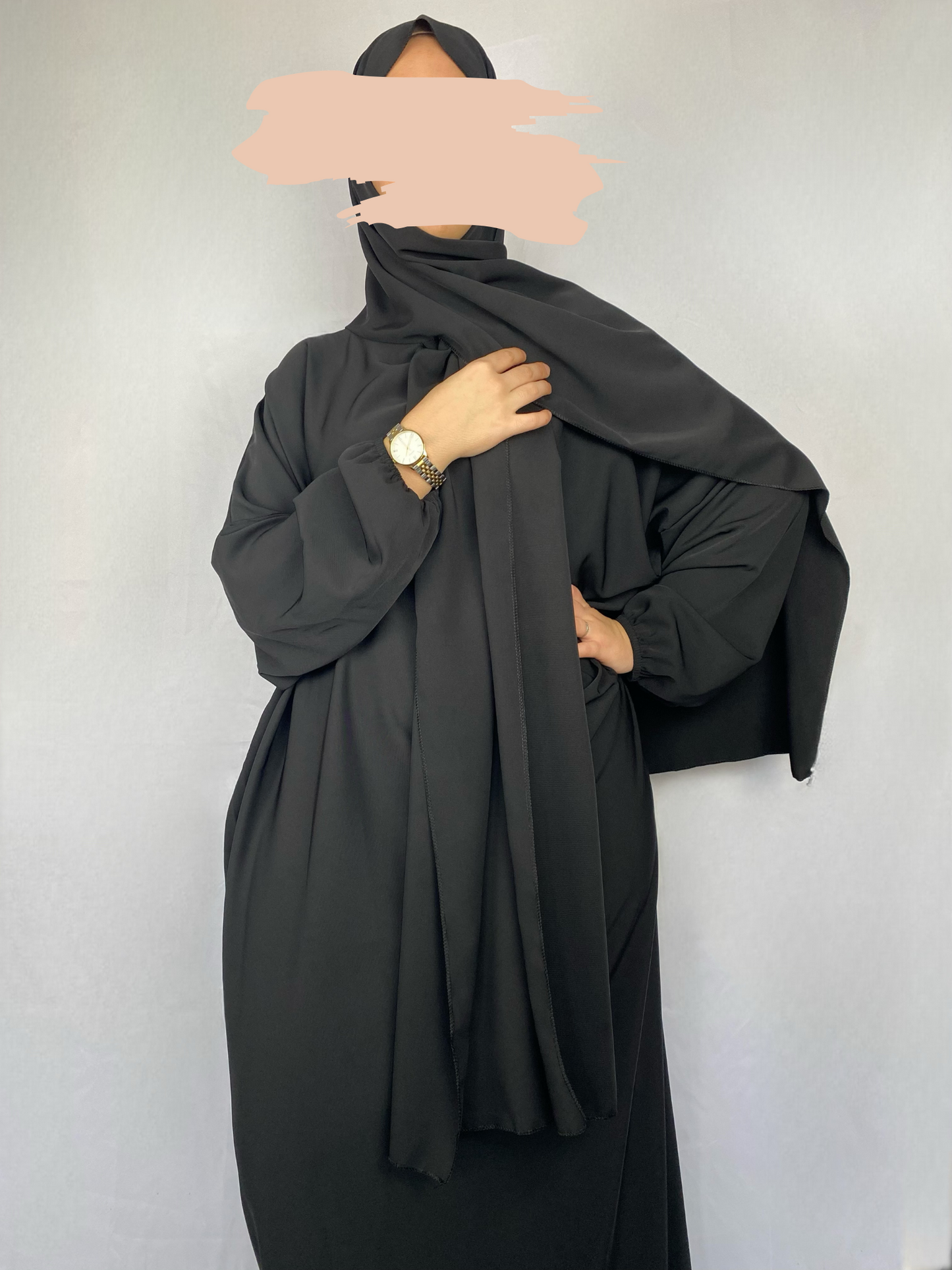 ABAYA SOIE DE MEDINE HIJAB INTEGRE NOIR