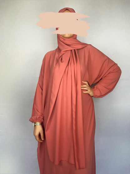 ABAYA SOIE DE MEDINE HIJAB INTEGRE ORANGE ROSE Ayattboutique