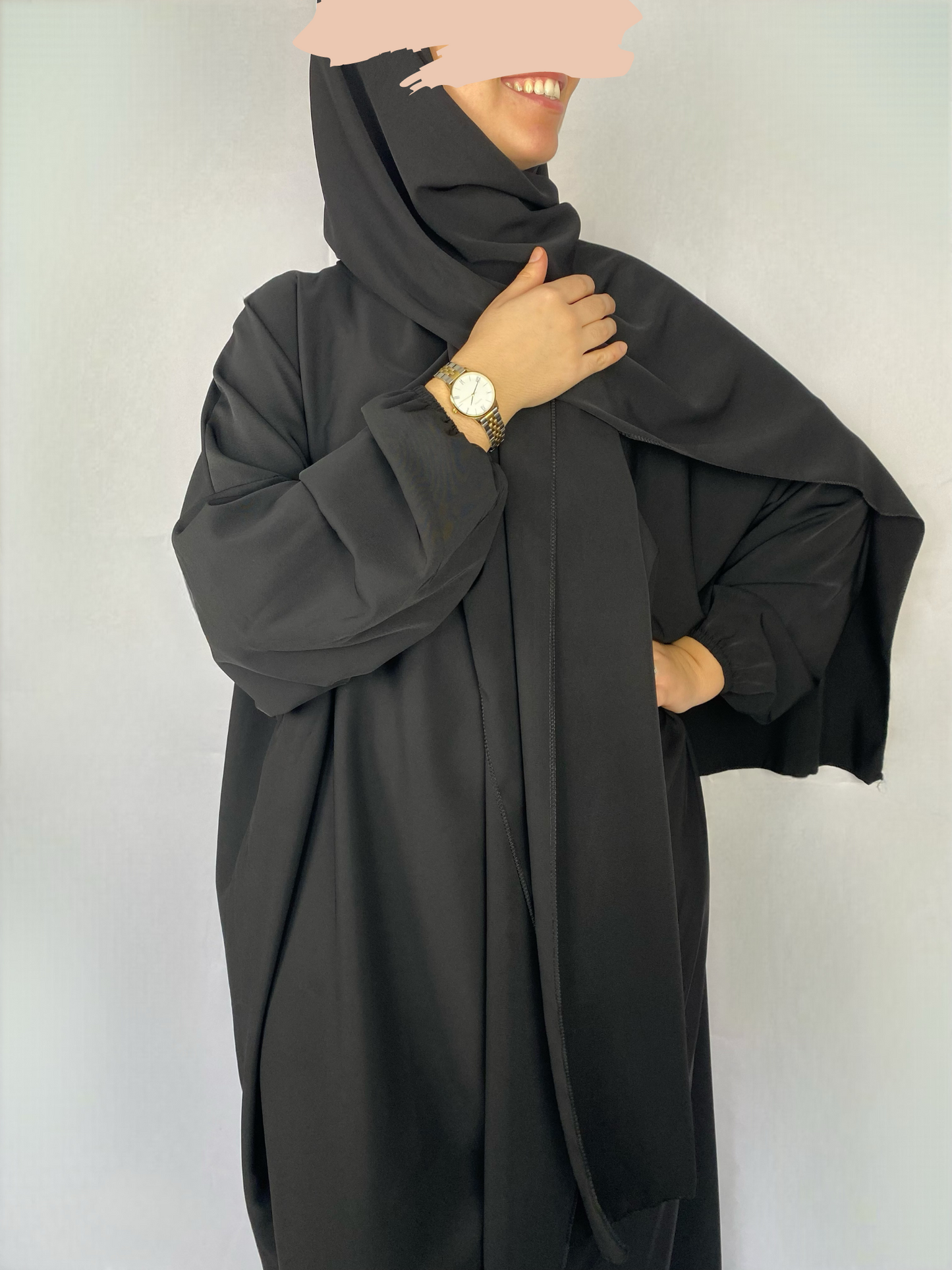 ABAYA SOIE DE MEDINE HIJAB INTEGRE NOIR