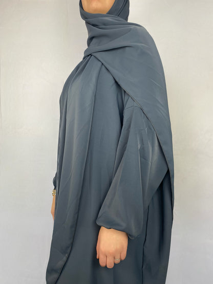 ABAYA SOIE DE MEDINE HIJAB INTEGRE GRIS