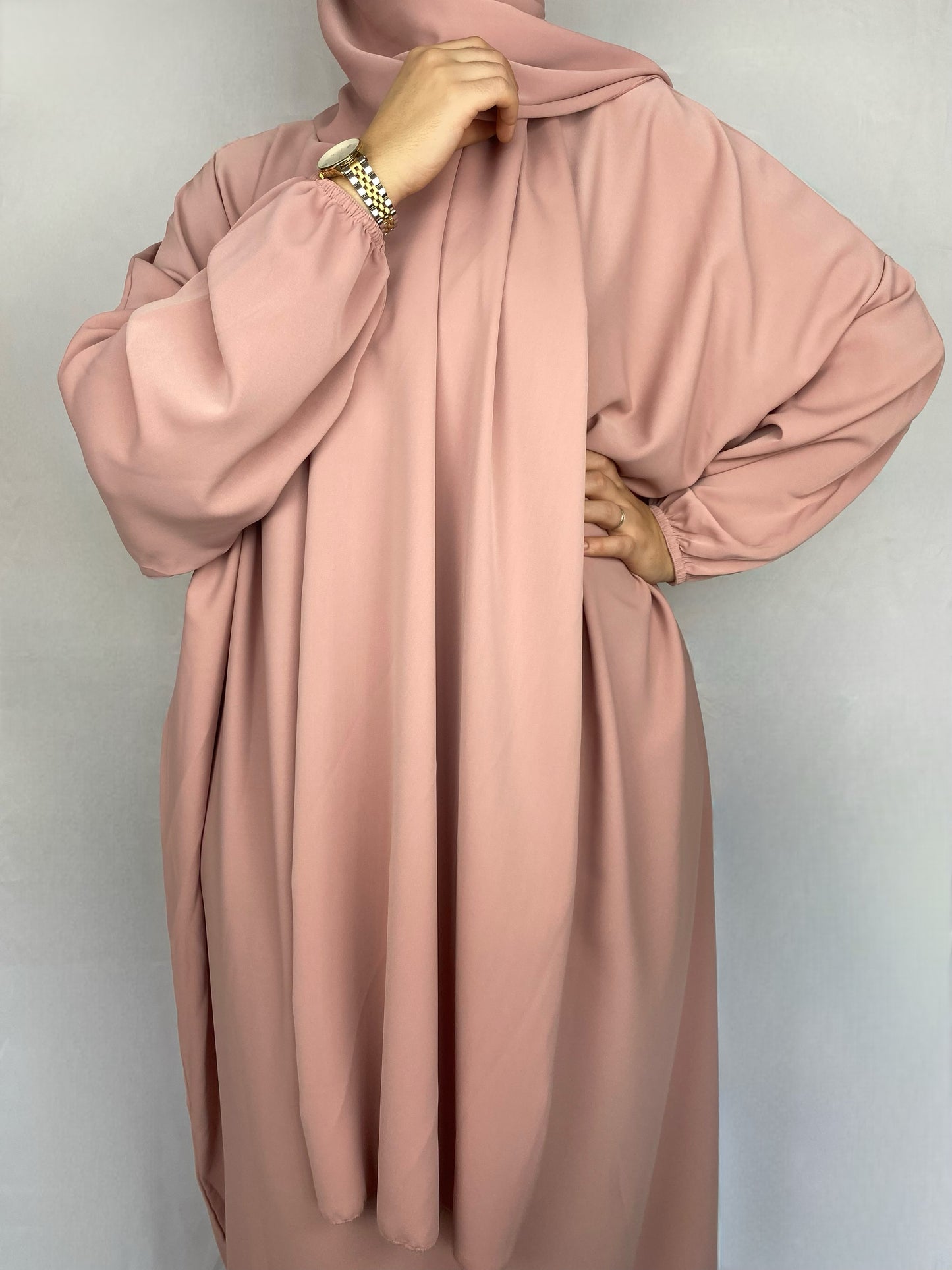 ABAYA SOIE DE MEDINE HIJAB INTEGRE ROSE Ayattboutique