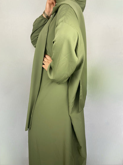 ABAYA SOIE DE MEDINE HIJAB INTEGRE VERT