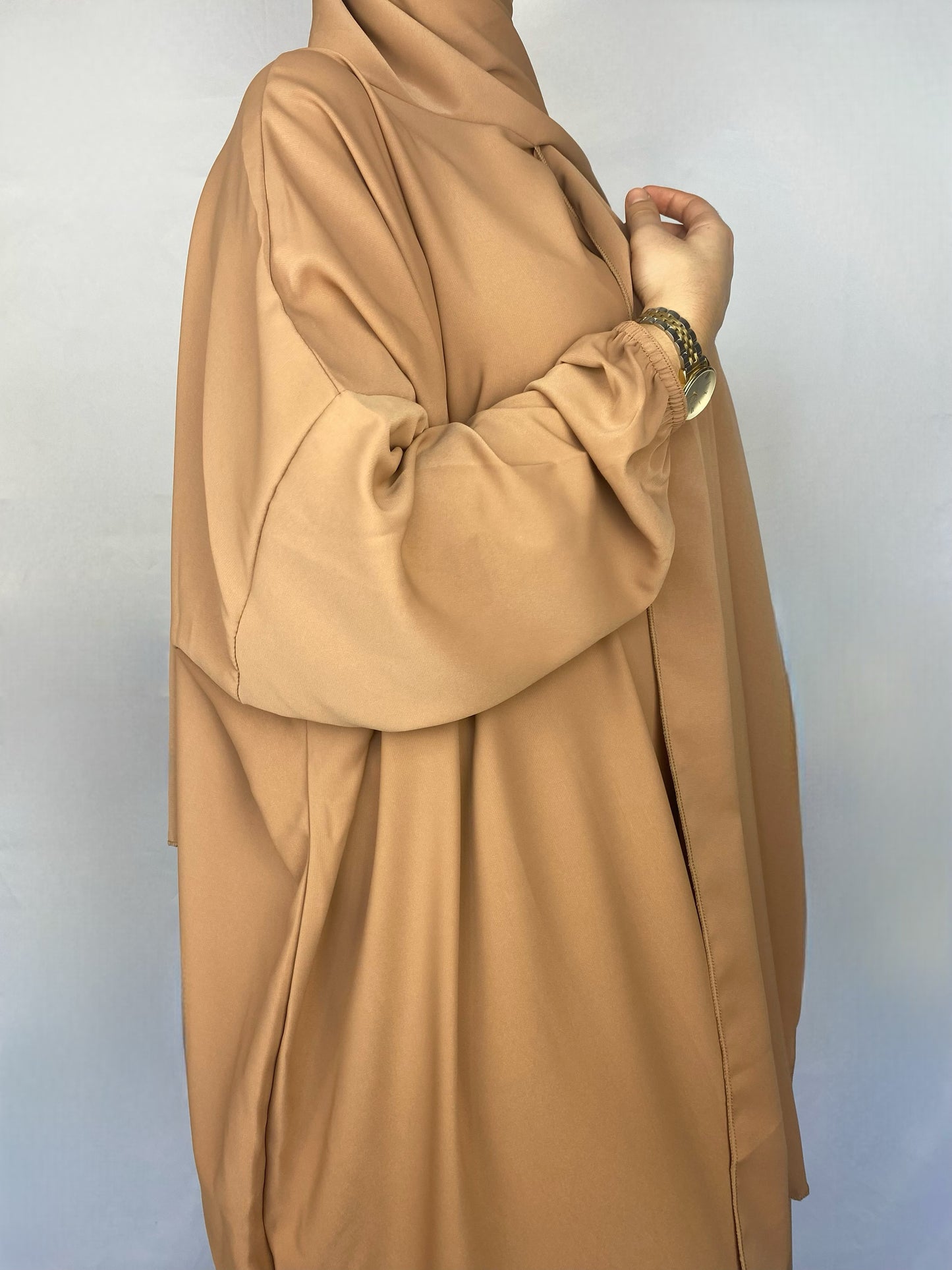 ABAYA SOIE DE MEDINE HIJAB INTEGRE MARRON CLAIR Ayattboutique