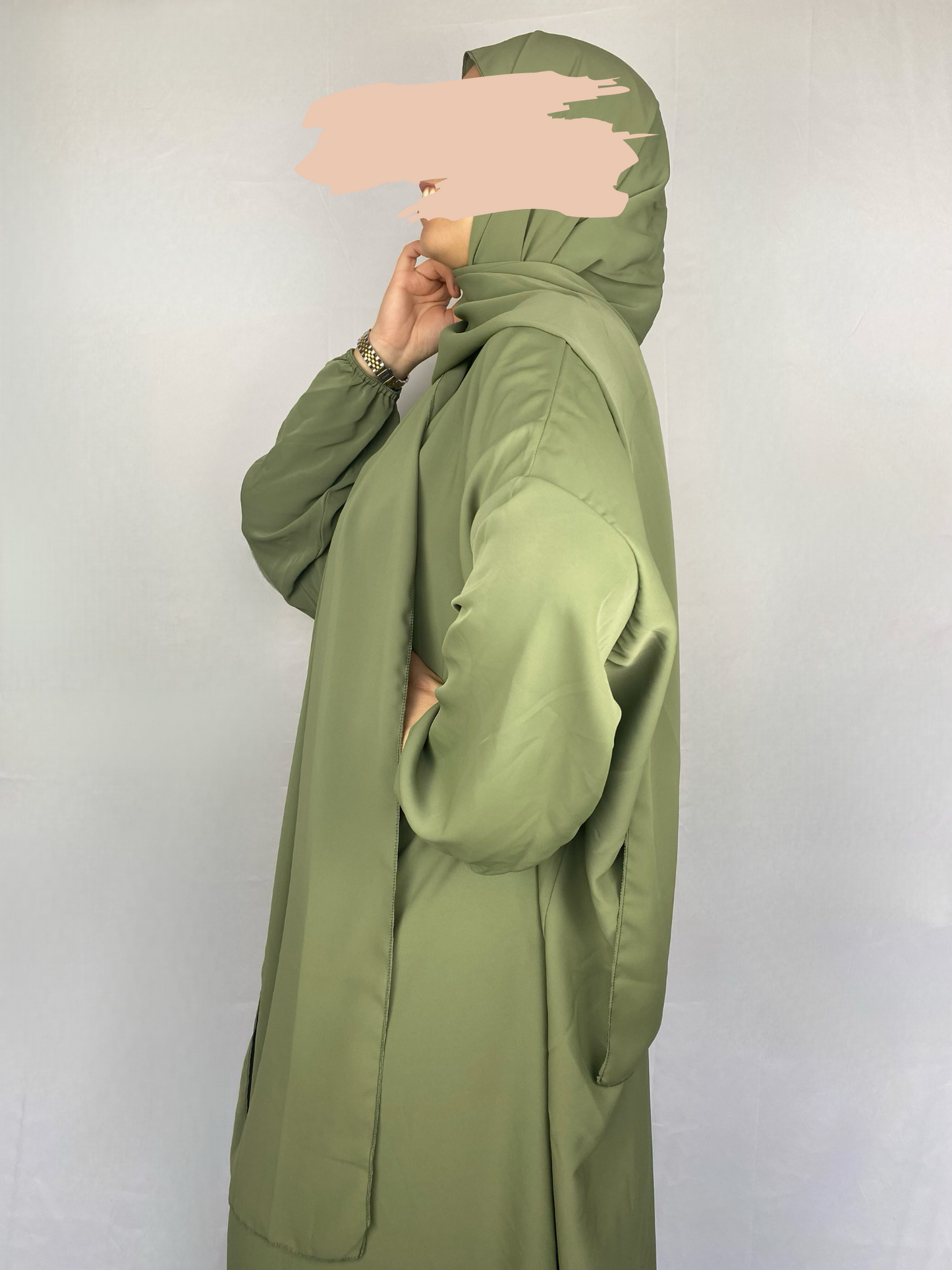 ABAYA SOIE DE MEDINE HIJAB INTEGRE VERT