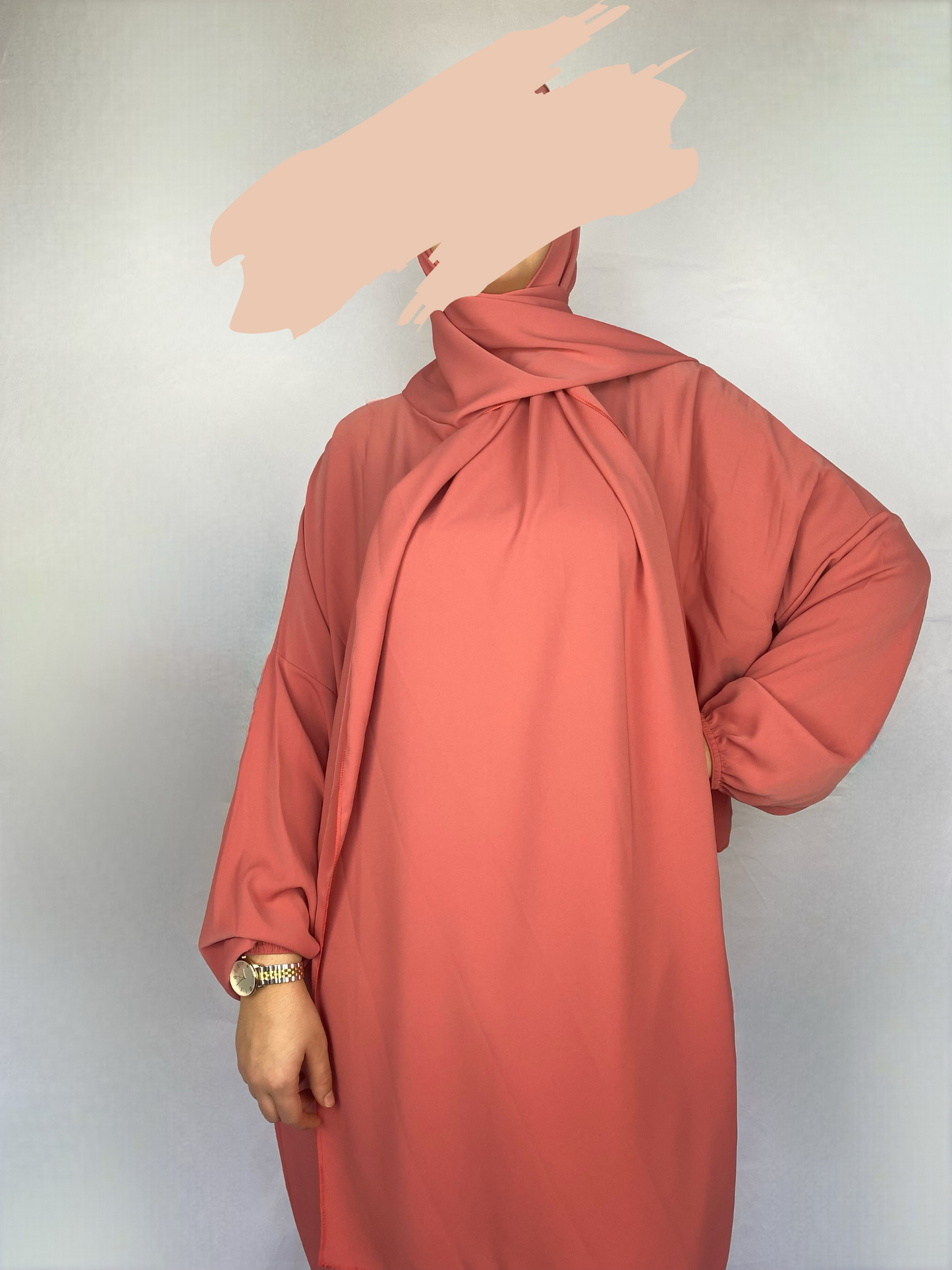 ABAYA SOIE DE MEDINE HIJAB INTEGRE ORANGE ROSE Ayattboutique