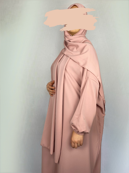 ABAYA SOIE DE MEDINE HIJAB INTEGRE ROSE