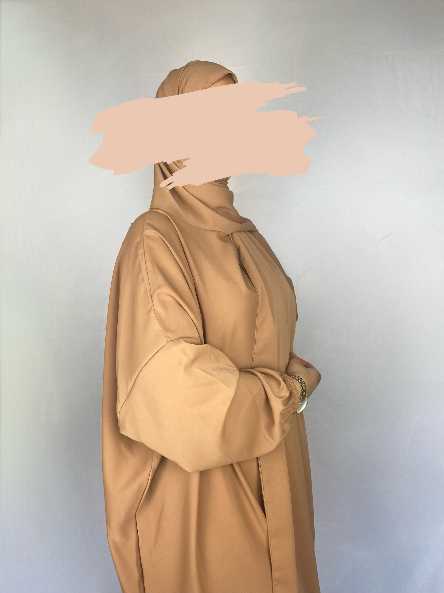 ABAYA SOIE DE MEDINE HIJAB INTEGRE MARRON CLAIR