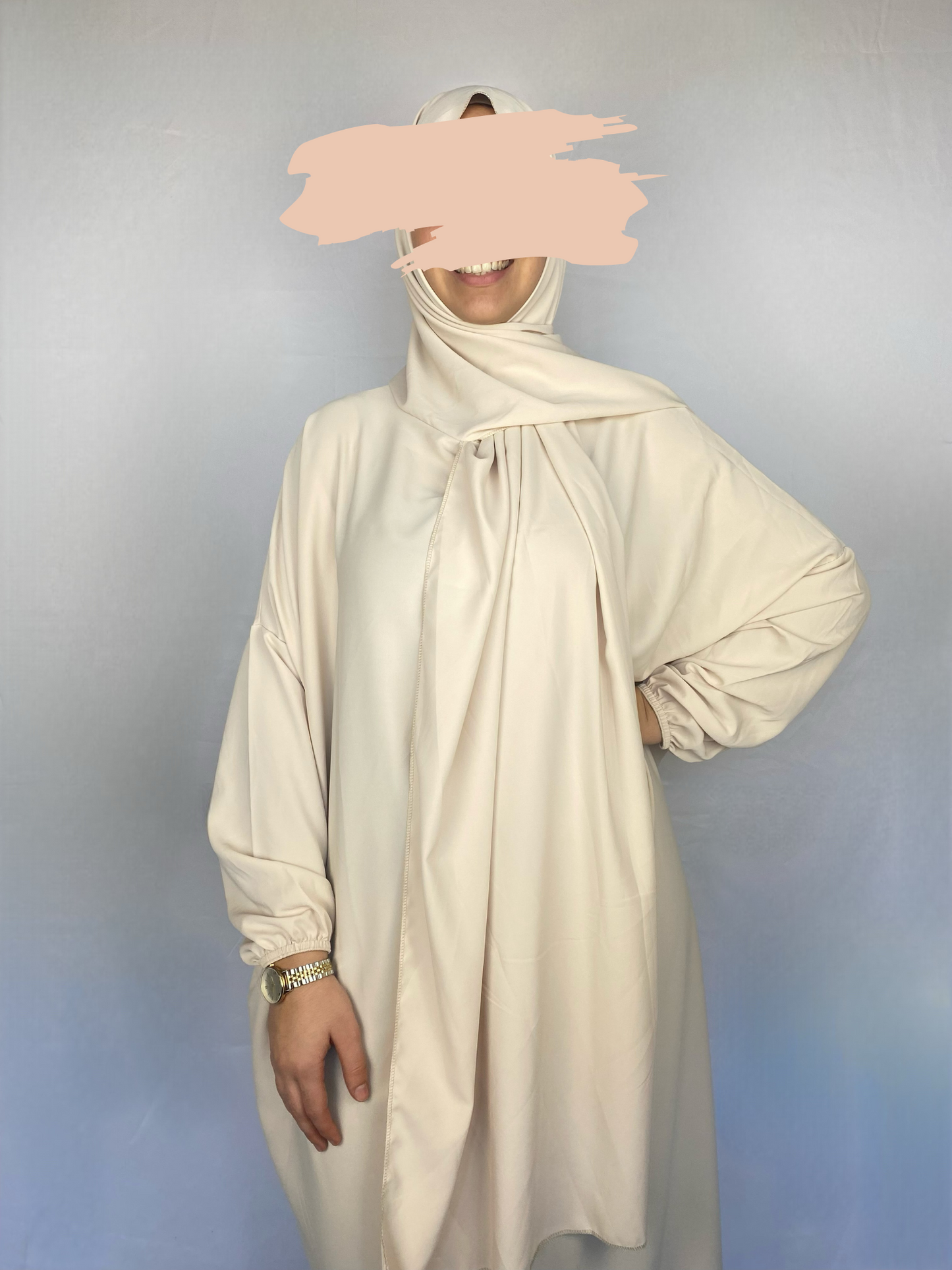 ABAYA SOIE DE MEDINE HIJAB INTEGRE BLANC CASSE