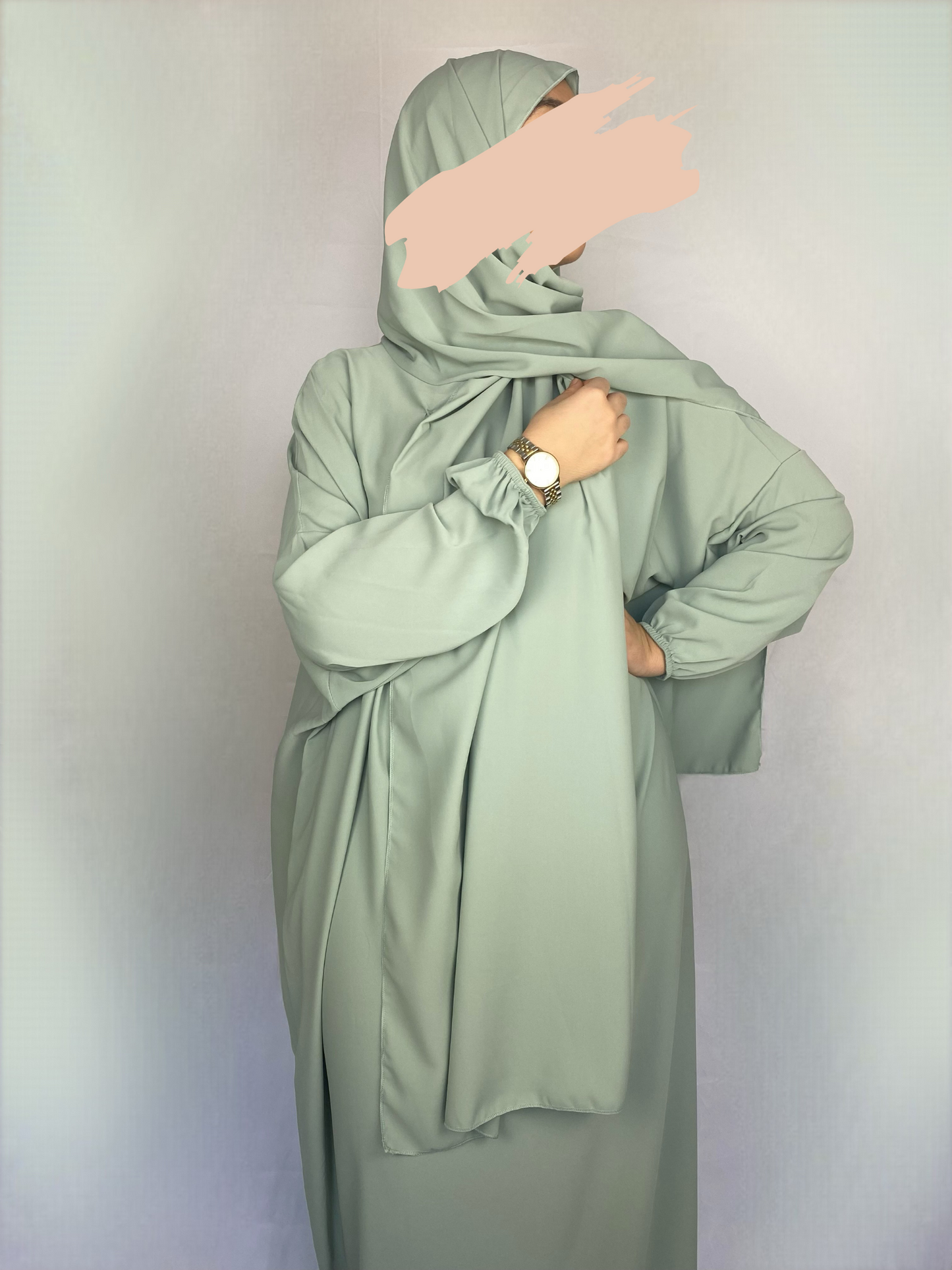 ABAYA SOIE DE MEDINE HIJAB INTEGRE VERT D'EAU