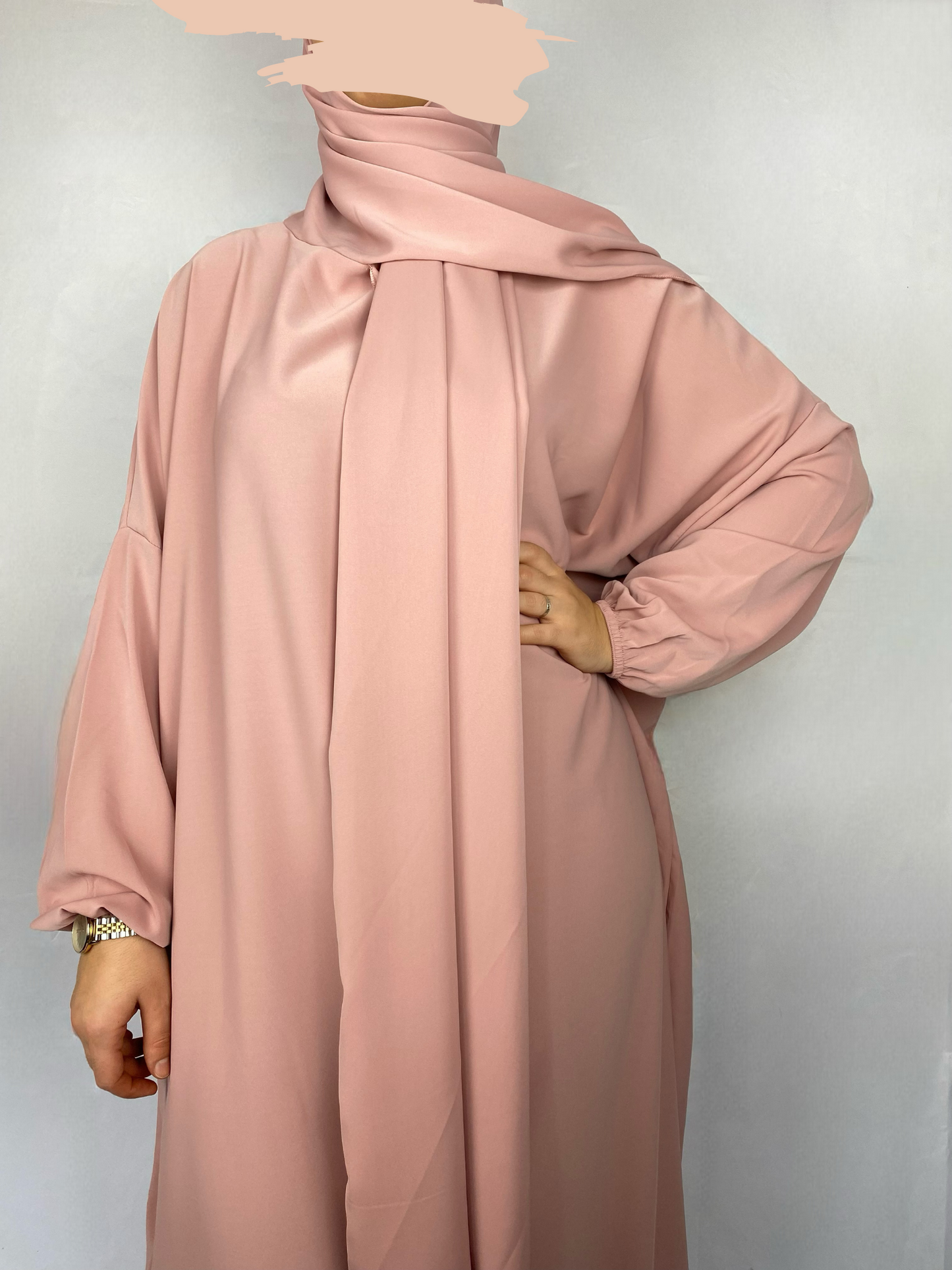 ABAYA SOIE DE MEDINE HIJAB INTEGRE ROSE