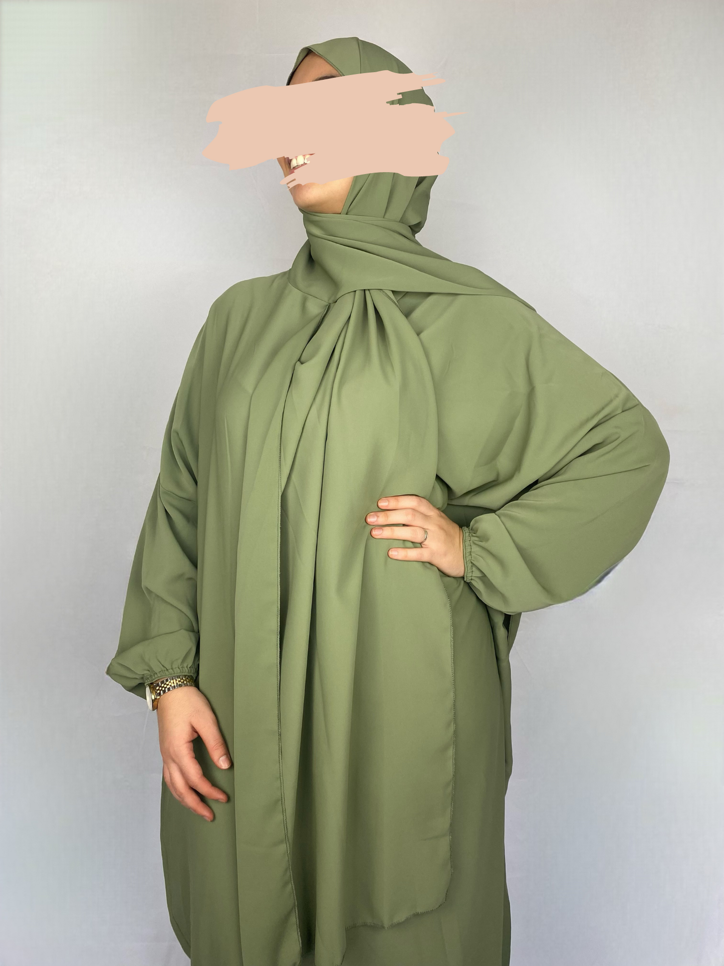 ABAYA SOIE DE MEDINE HIJAB INTEGRE VERT