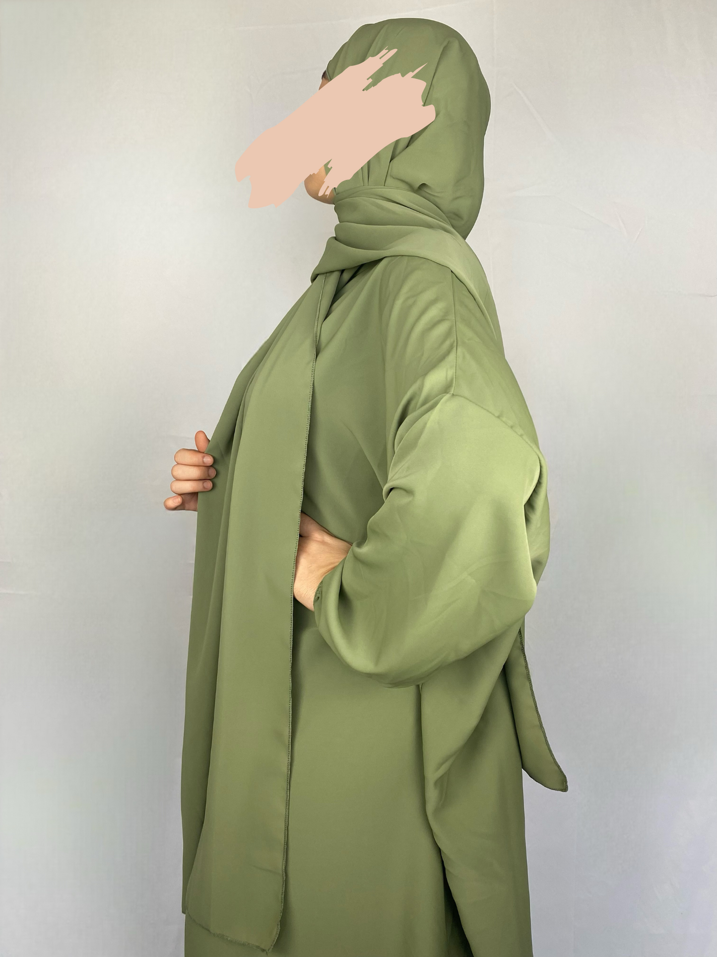 ABAYA SOIE DE MEDINE HIJAB INTEGRE VERT