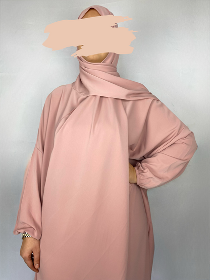 ABAYA SOIE DE MEDINE HIJAB INTEGRE ROSE Ayattboutique